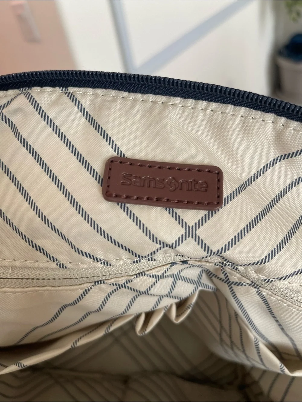 Samsonite Navy Backpack with Brown Trim Accents